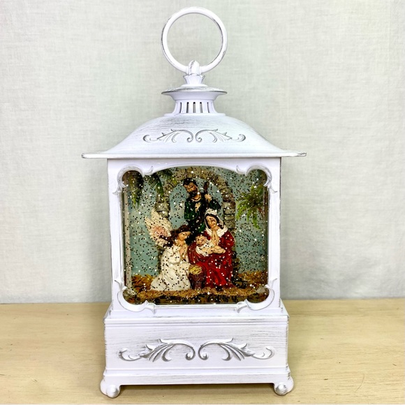 Illuminated Glitter Lantern Interior Nativity Scene By Valerie Parr Hill